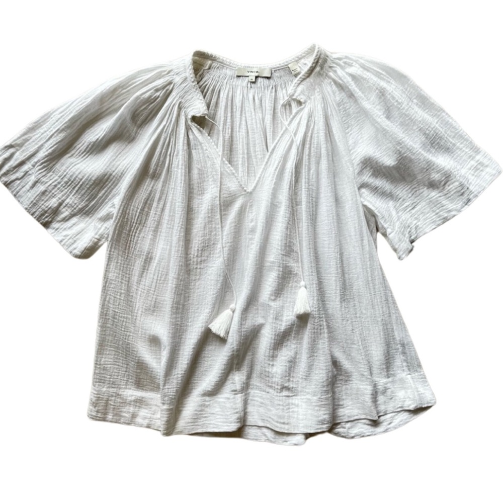VINCE | NWOT | Gauzy white boho top with tassel tie neck | XS